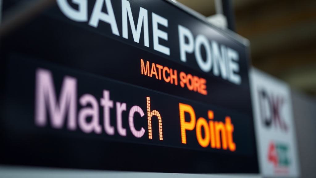 배드민턴 전광판에 게임 스코어와 함께 매치포인트 표시등이 켜진 화면